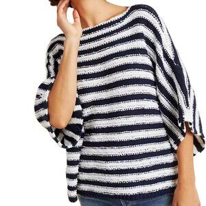 Anthropologie Evie Blue Striped Poncho Sweater M/L Oversized Boho